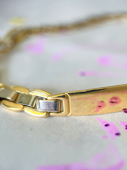 Vintage 18k Yellow and White Gold, Two Toned ID 8.5 Inch Bracelet