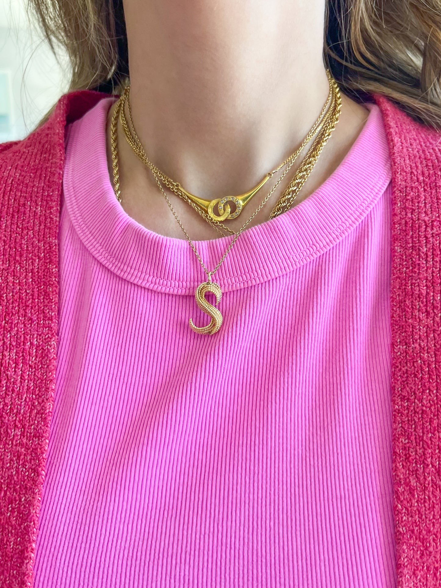 Vintage Woven 'S' 14k Yellow Gold Letter Initial Charm