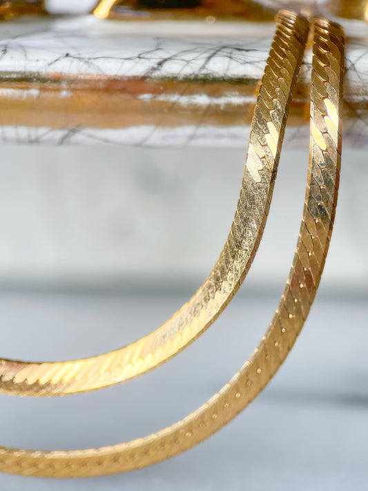 Vintage Herringbone Chain Necklaces 14k Yellow Gold - Two Lengths