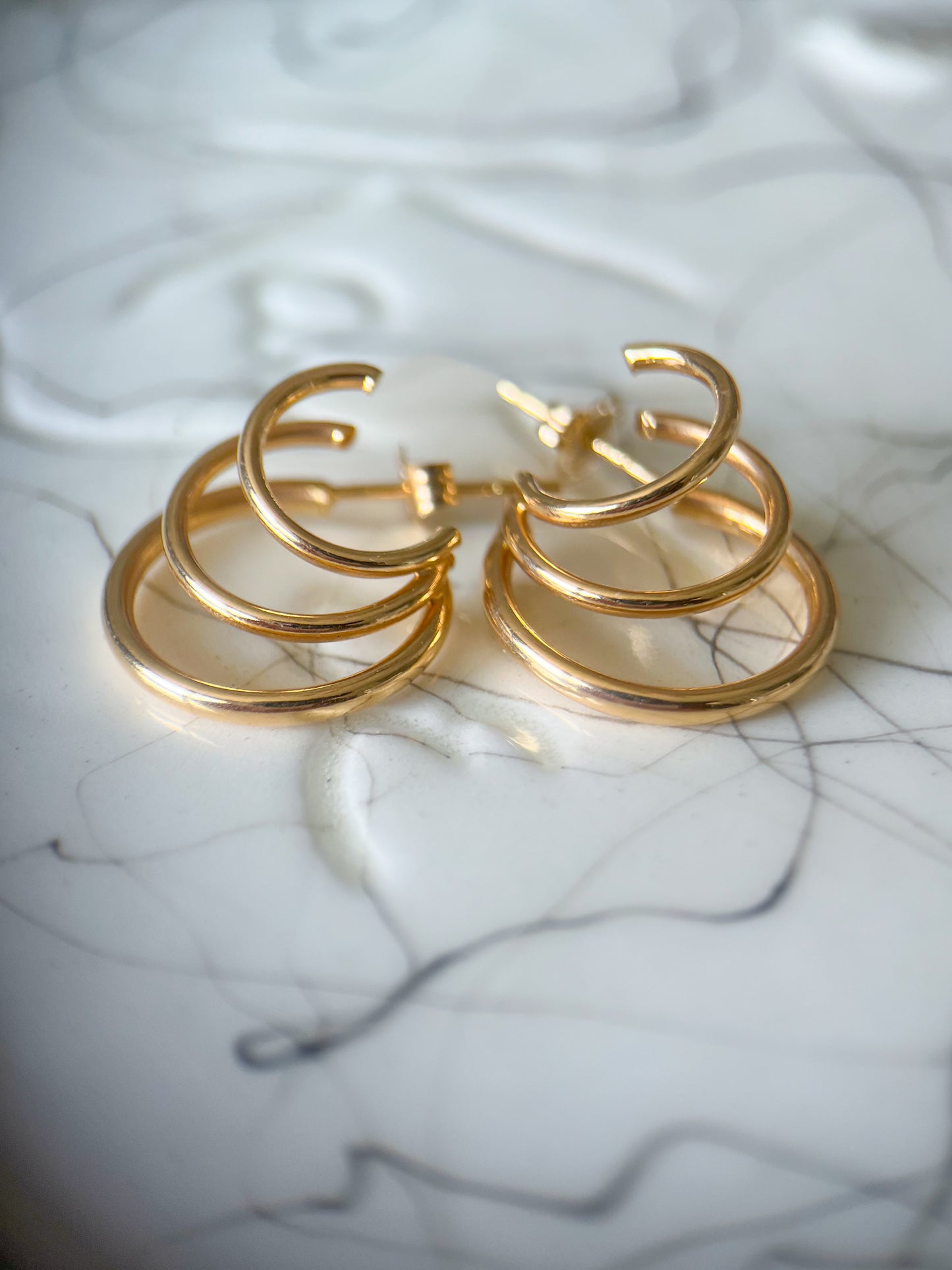 Vintage Triple Hoop 14k Yellow Gold Stud Earrings