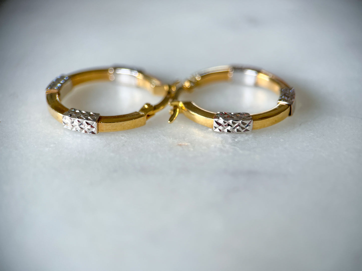 Vintage Two Toned 14k Yellow and White Gold Hoop Earrings