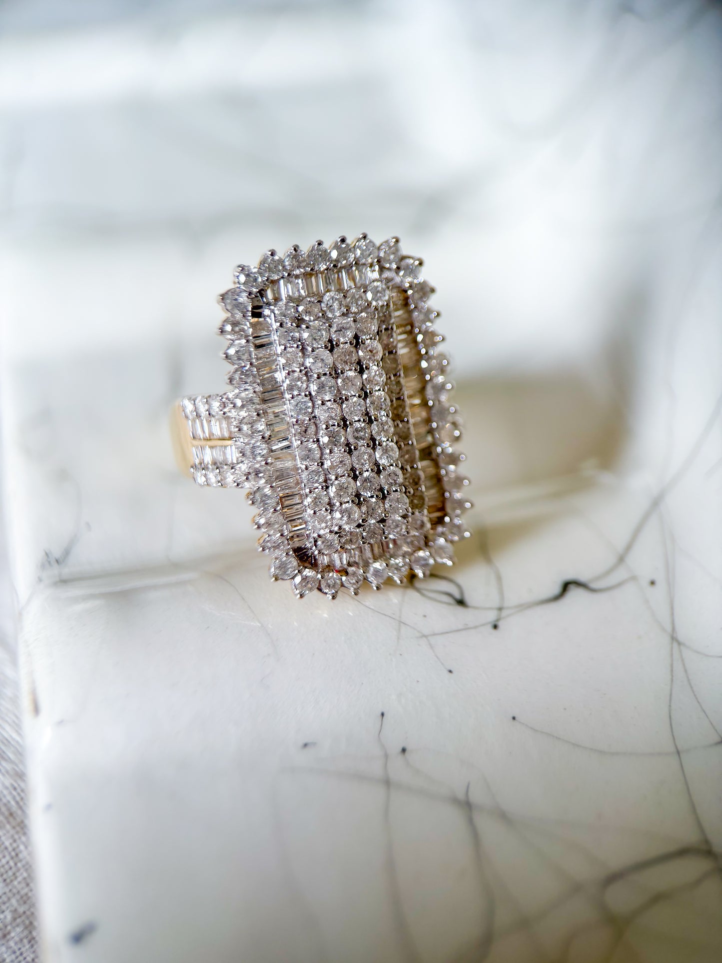 Vintage Natural Diamond 14k Yellow Gold Statement Ring