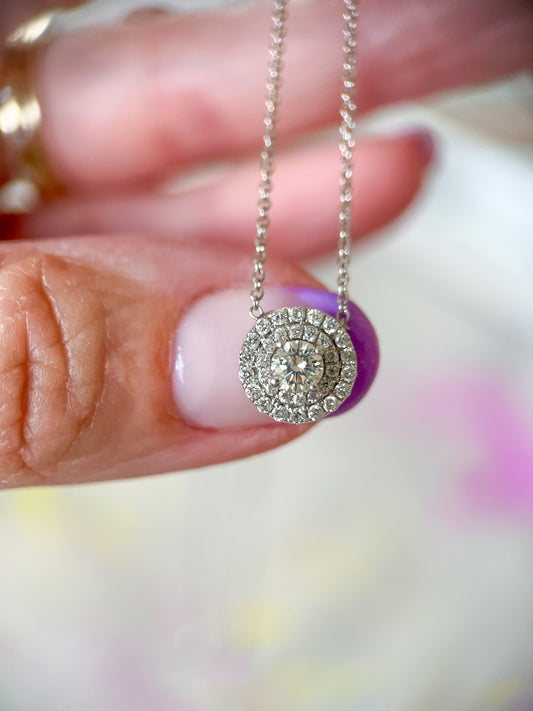 Natural Diamond Round Pendant 14k White Gold Charm with Chain