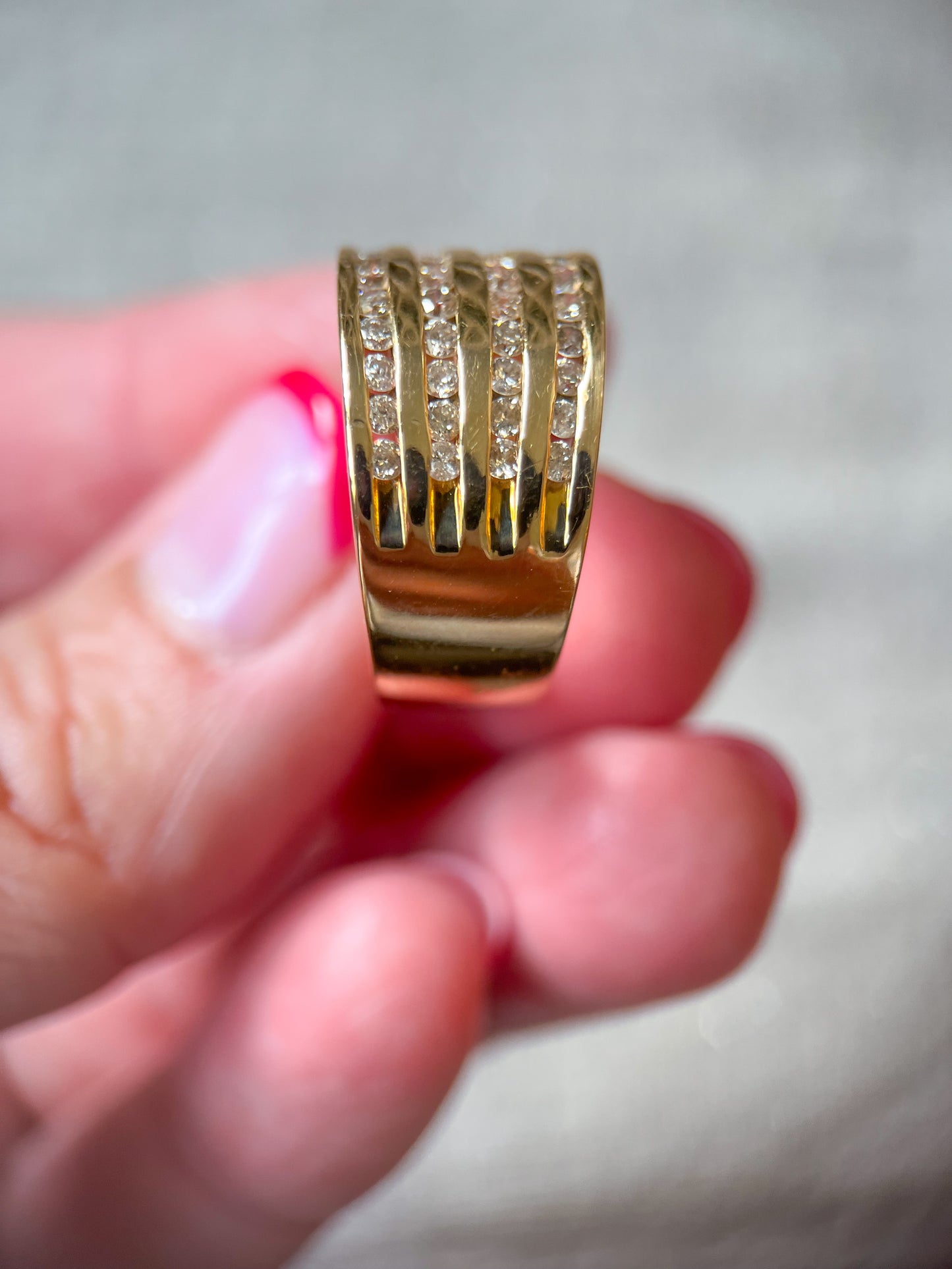 Vintage Natural Diamond 14k Yellow Gold Thick Ring