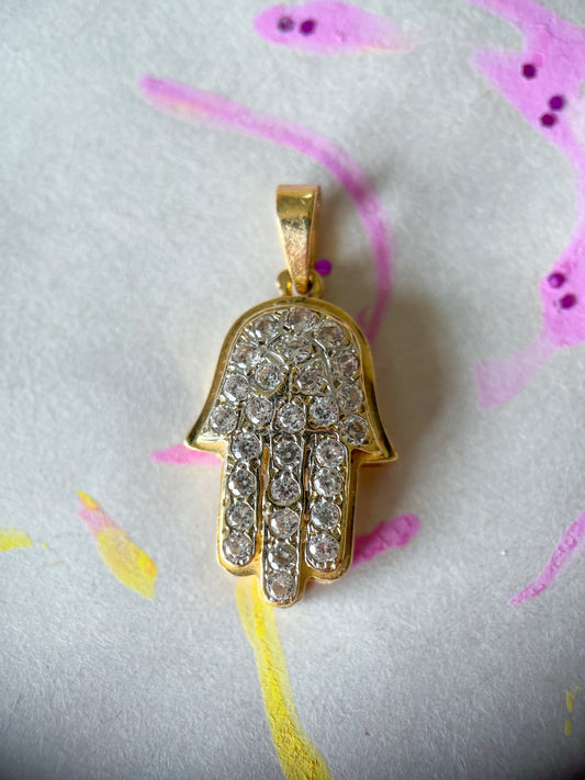 Vintage Hamsa with CZ 14k Yellow Gold Charm