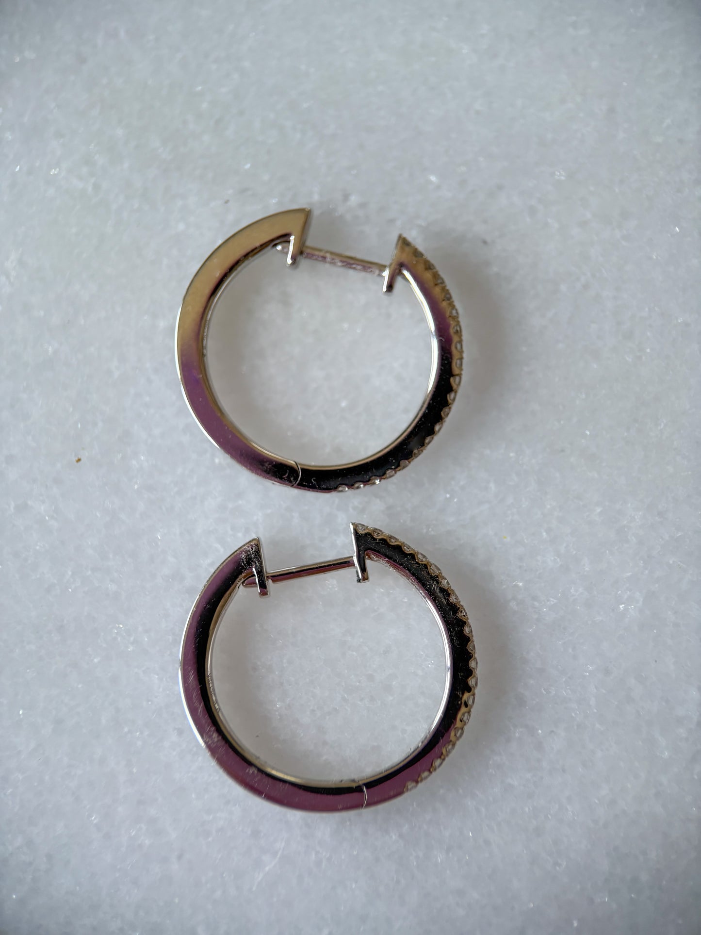 Thin Natural Diamond Huggies 14k White Gold Hoop Earrings