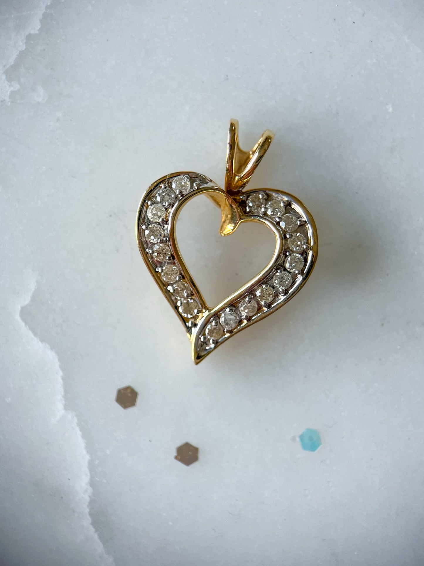 Vintage Natural Diamond Open Heart 14k Yellow Gold Charm