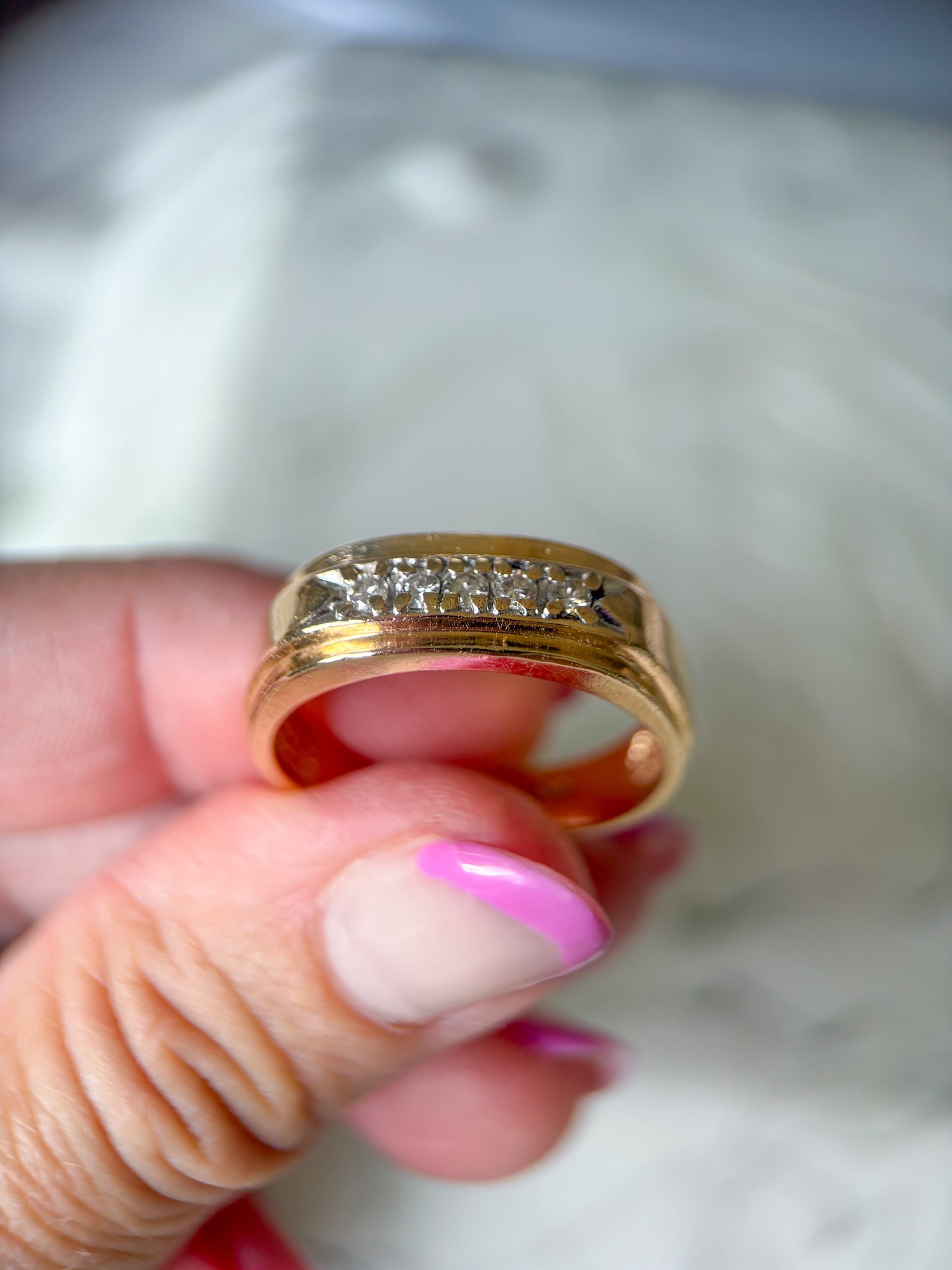 Vintage Natural Diamond 14k Yellow Gold Mens Ring
