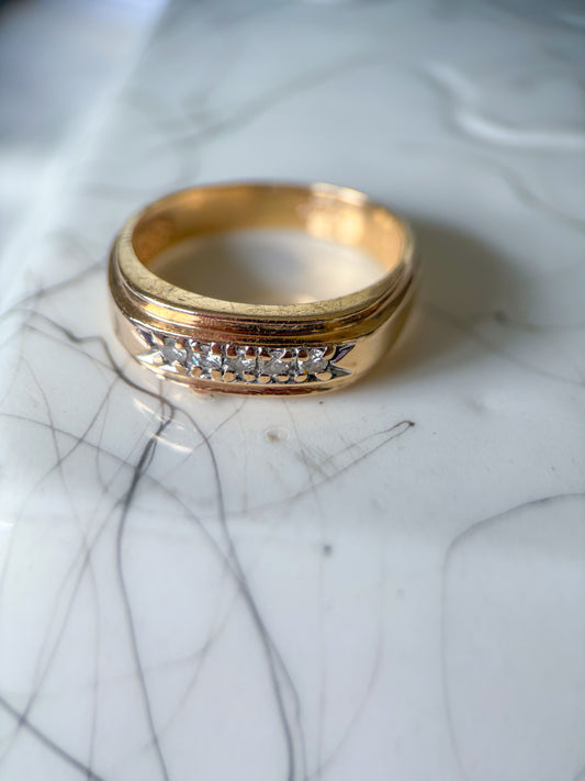 Vintage Natural Diamond 14k Yellow Gold Mens Ring