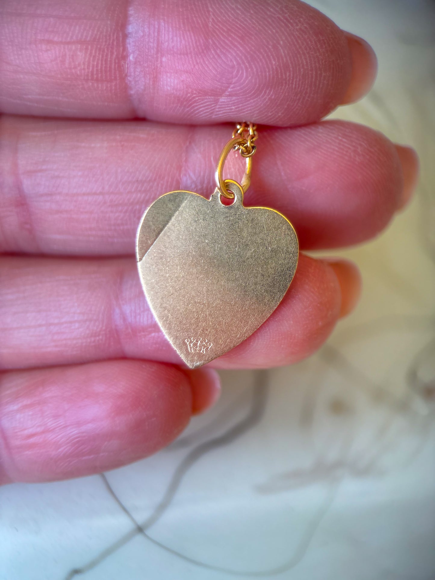 Vintage Engine Turned Heart 14k Yellow Gold Charm with Red Stone