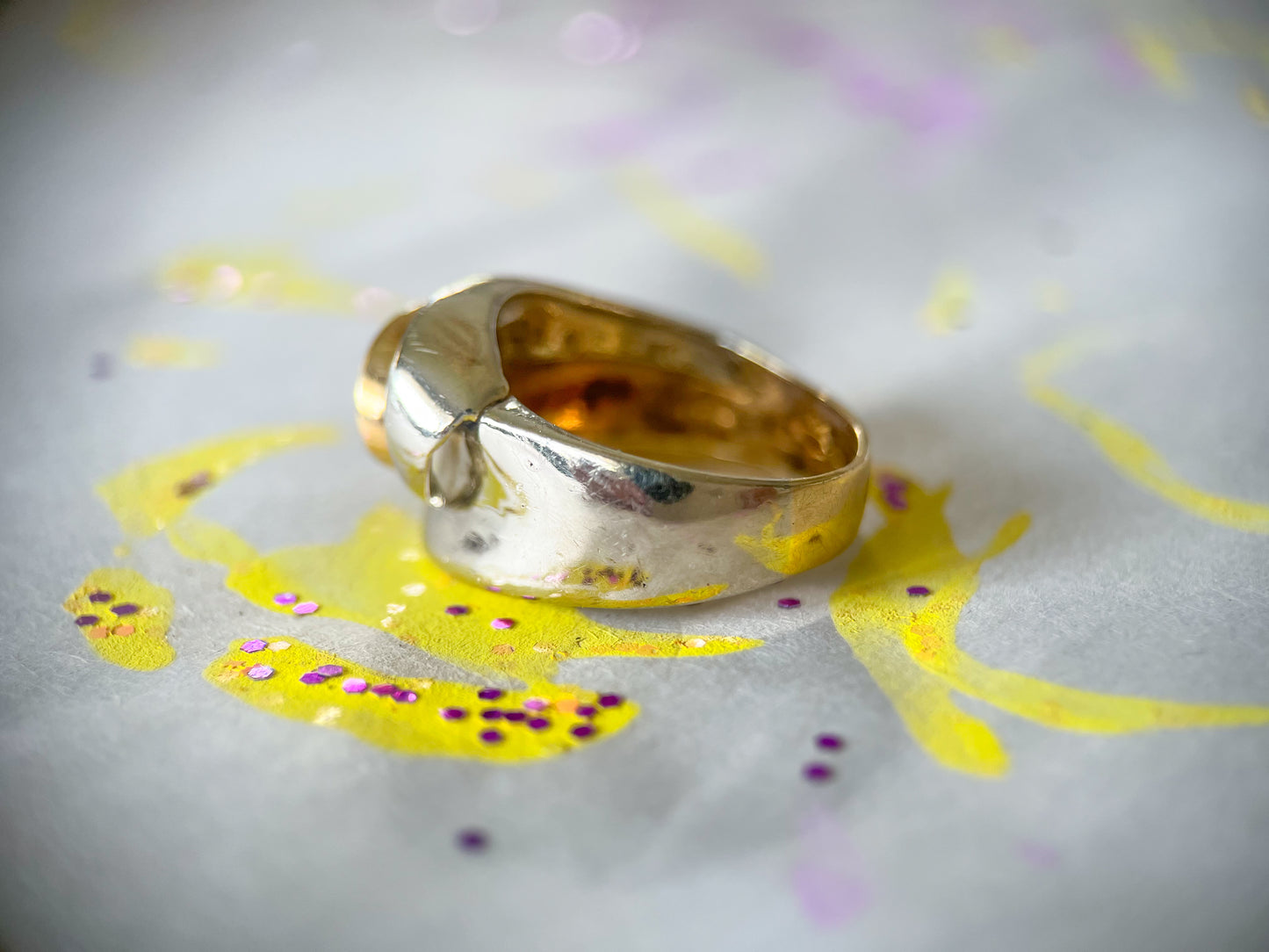 Vintage Chunky Two Toned 14k Yellow and White Gold Ring