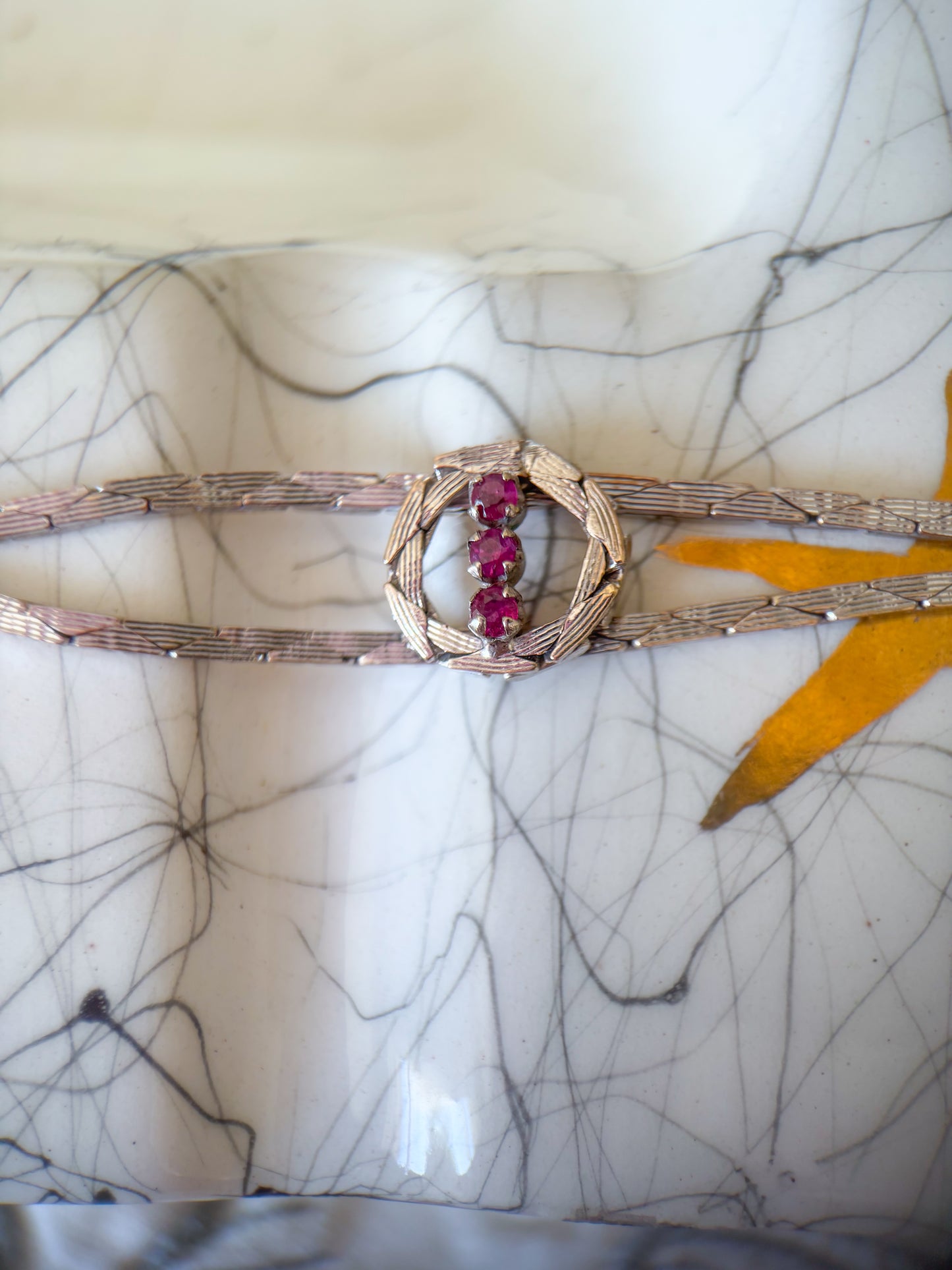 Vintage Natural Ruby 14k White Gold 7 Inch Cobra Chain Bracelet