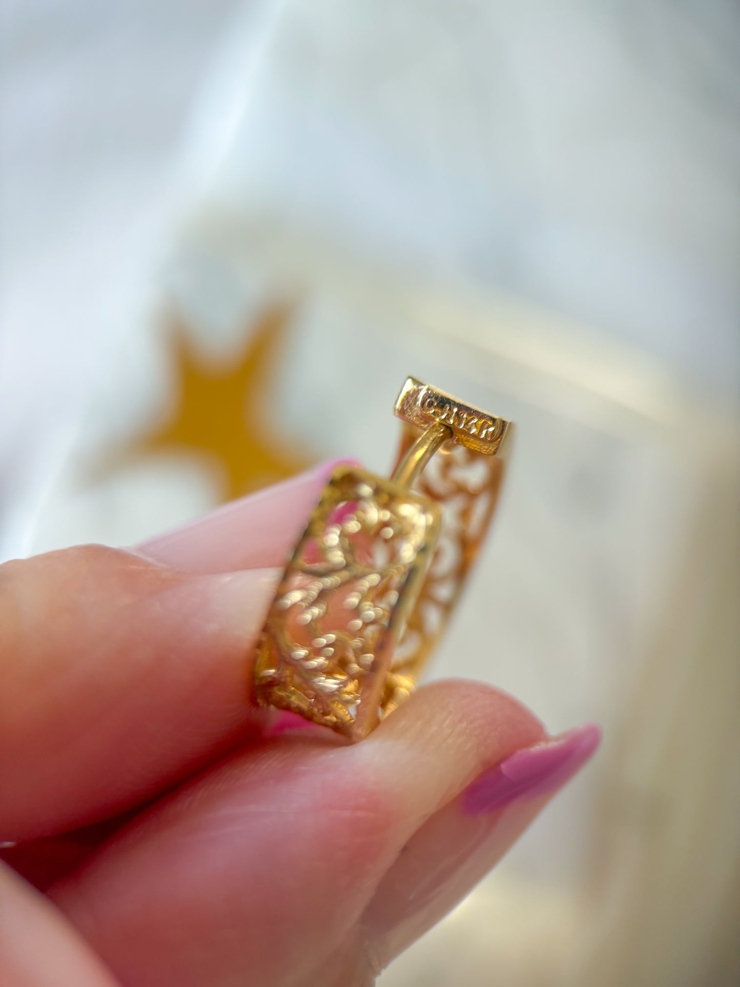 Vintage Filigree Huggies 14k Yellow Gold Earrings