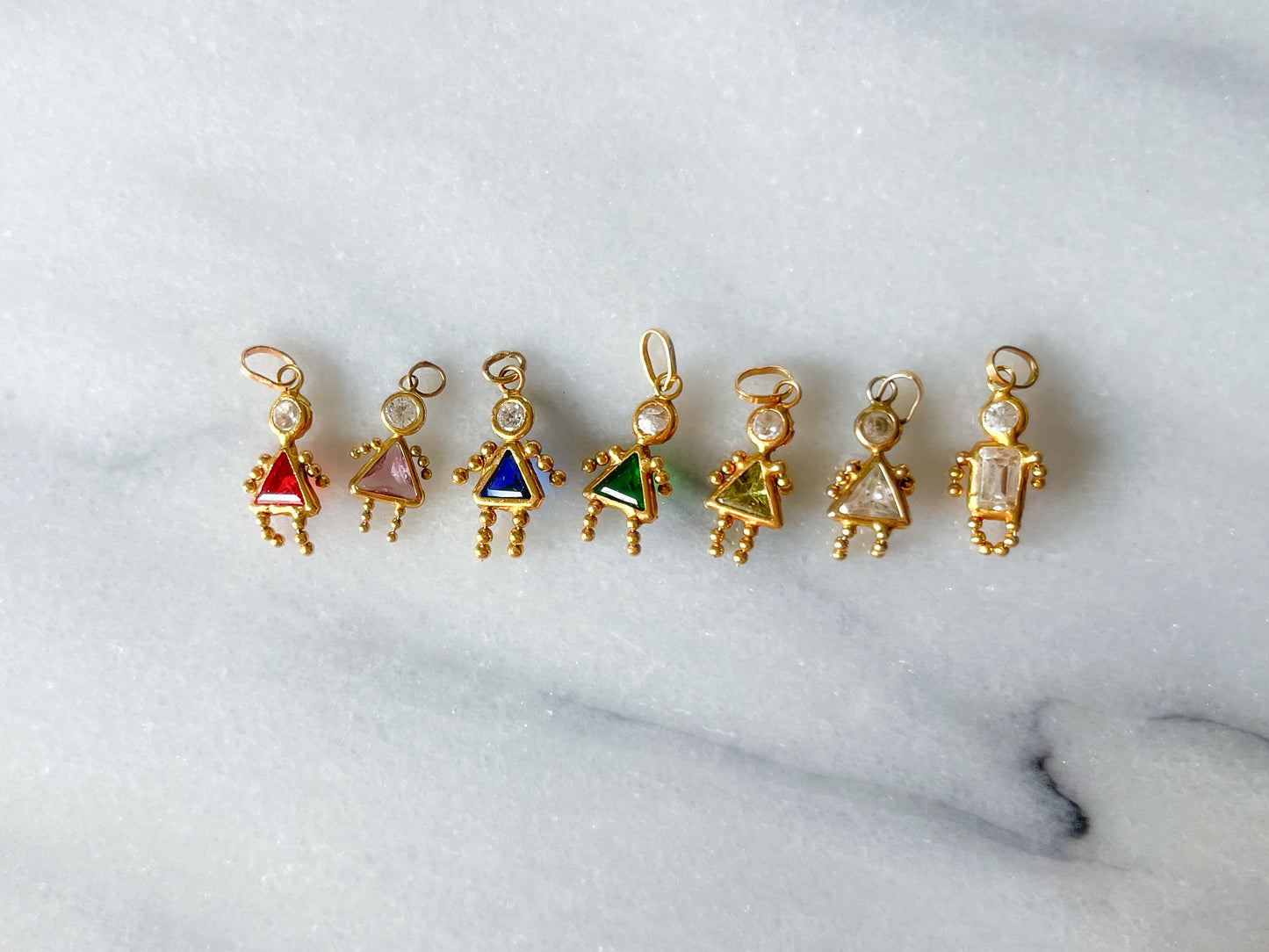 Vintage Light Green Girl Birthstone 14k Yellow Gold Charm