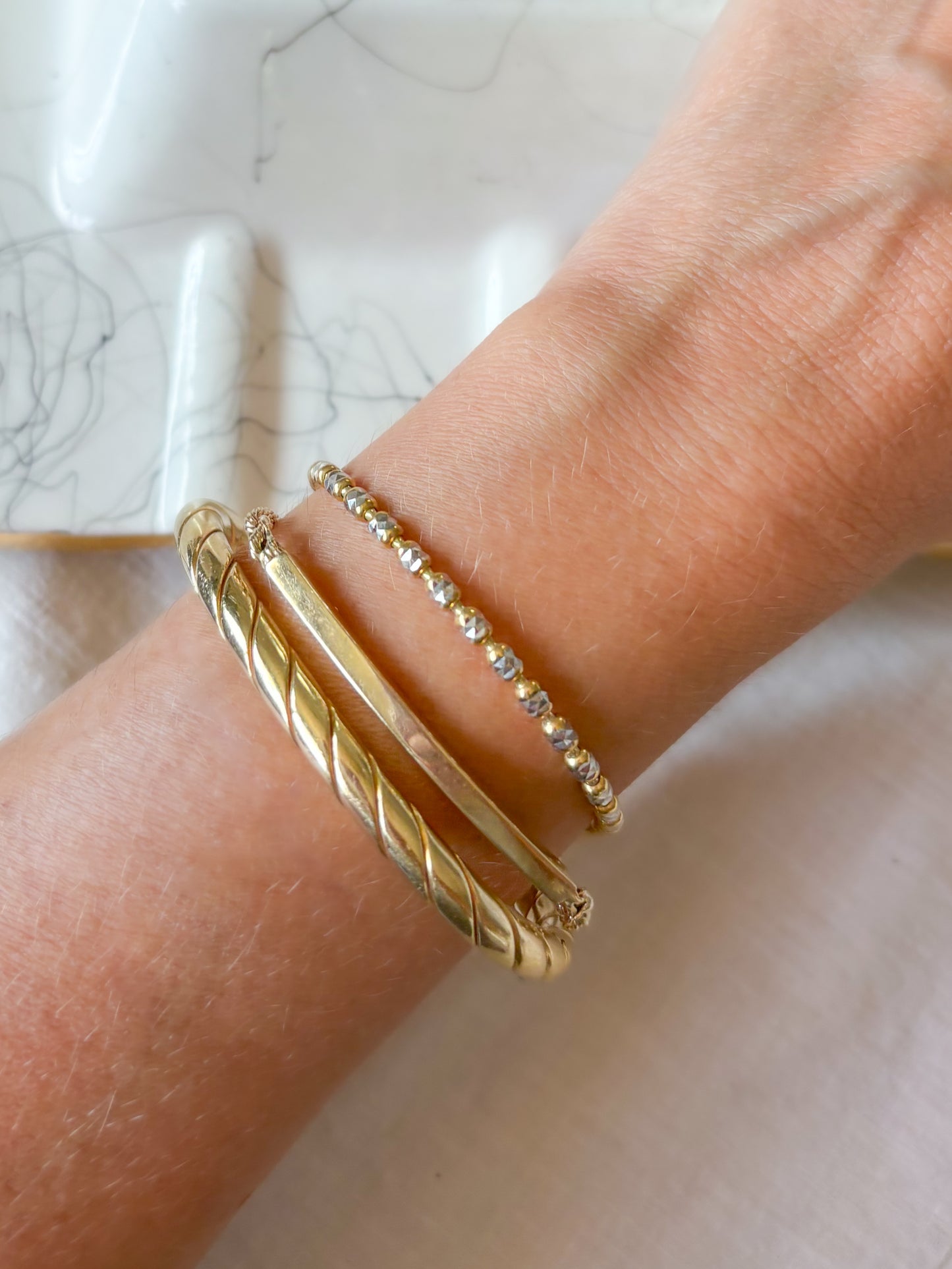 Vintage Two Toned 10k Yellow and White Gold 8 Inch Bracelet