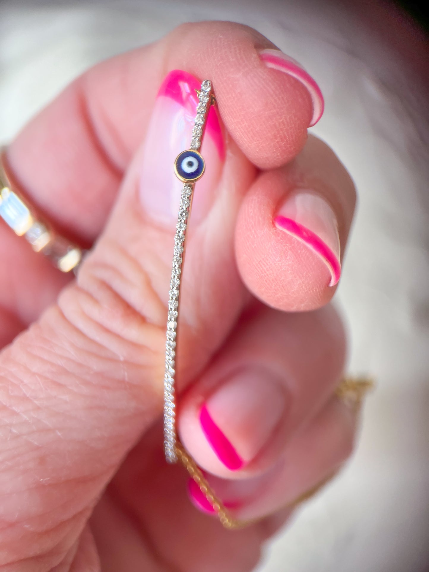18k Yellow Gold and Rose Gold Natural Diamond Evil Eye Chain 7 Inch Bracelets