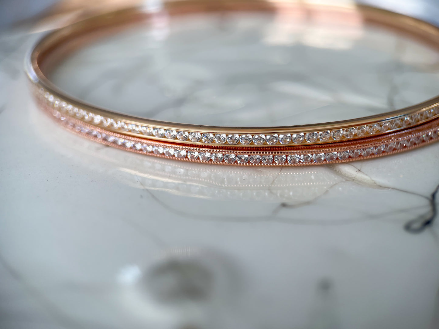14k Yellow and Rose Gold Bangles with CZs in Channel Settings