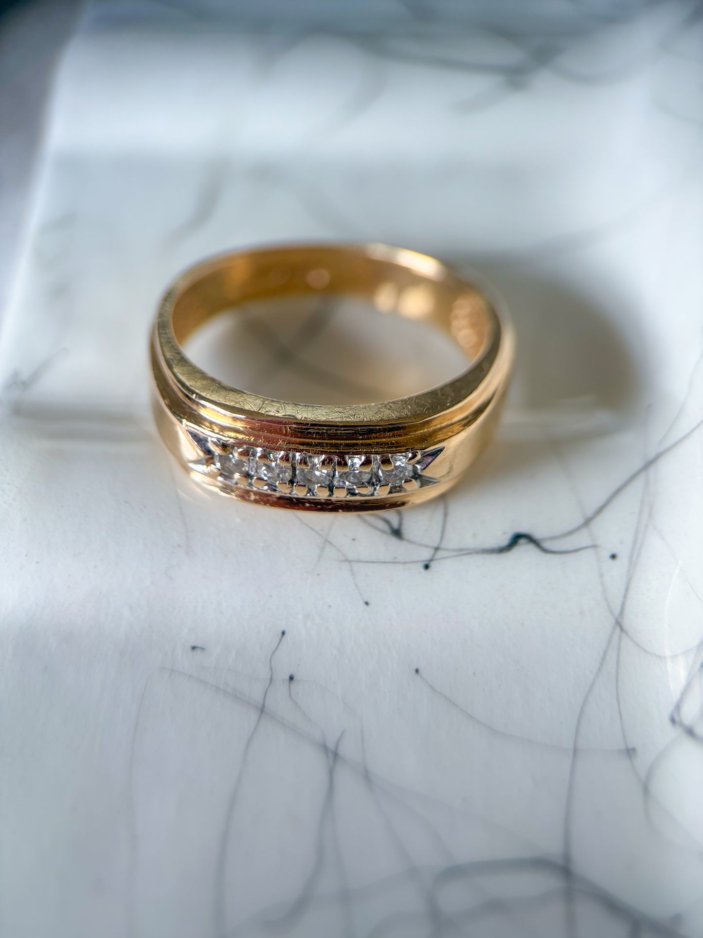 Vintage Natural Diamond 14k Yellow Gold Mens Ring