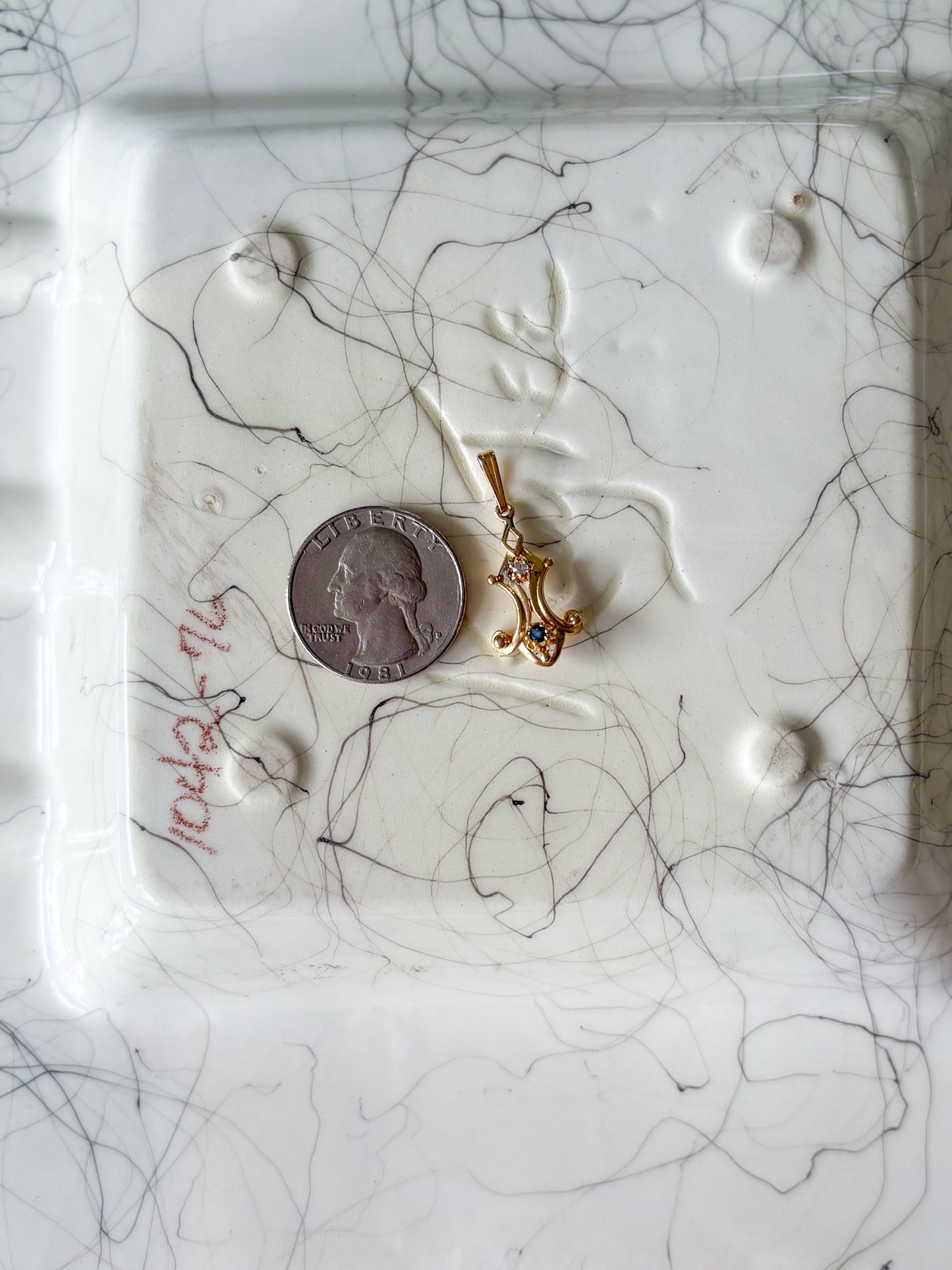 Vintage 14k Yellow Gold Charm with Synthetic Stones