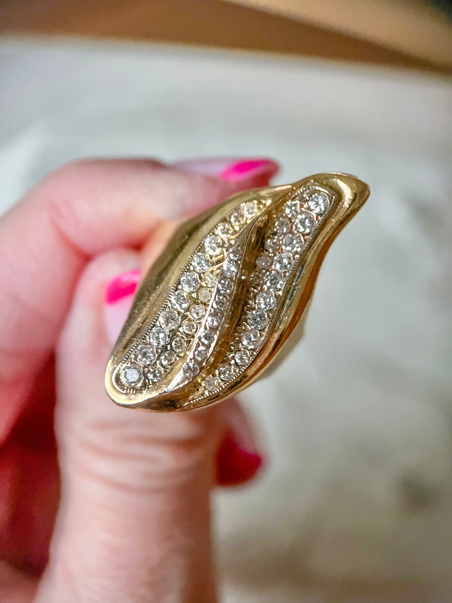 Vintage Natural Diamond 14k Yellow Gold Statement Ring