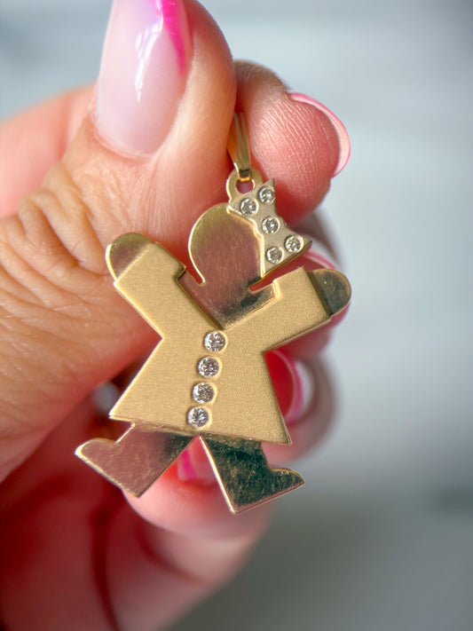 Vintage Girl with Bow Natural Diamonds 14k Yellow Gold Charm