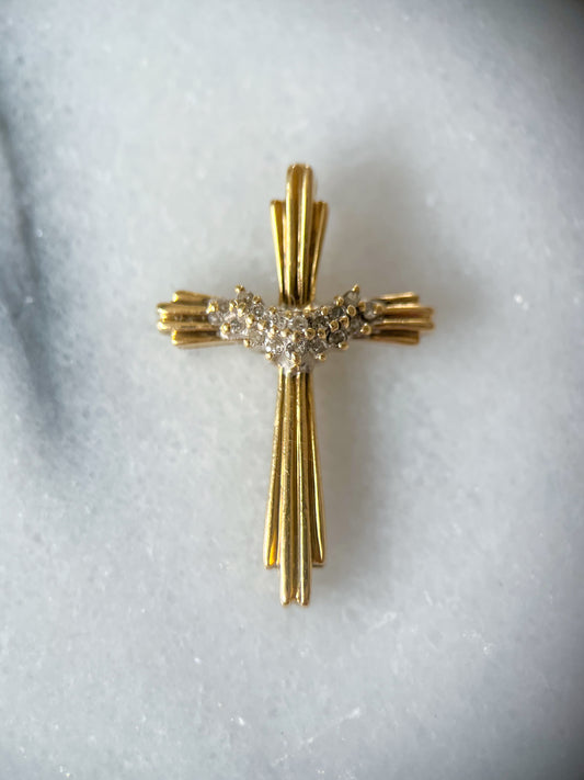 Vintage Natural Diamond Cross 10k Yellow Gold Charm