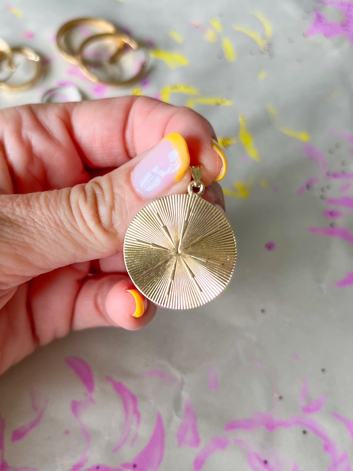Vintage Engine Turned Disk 14k Yellow Gold Charm - Perfect as is or for Engraving