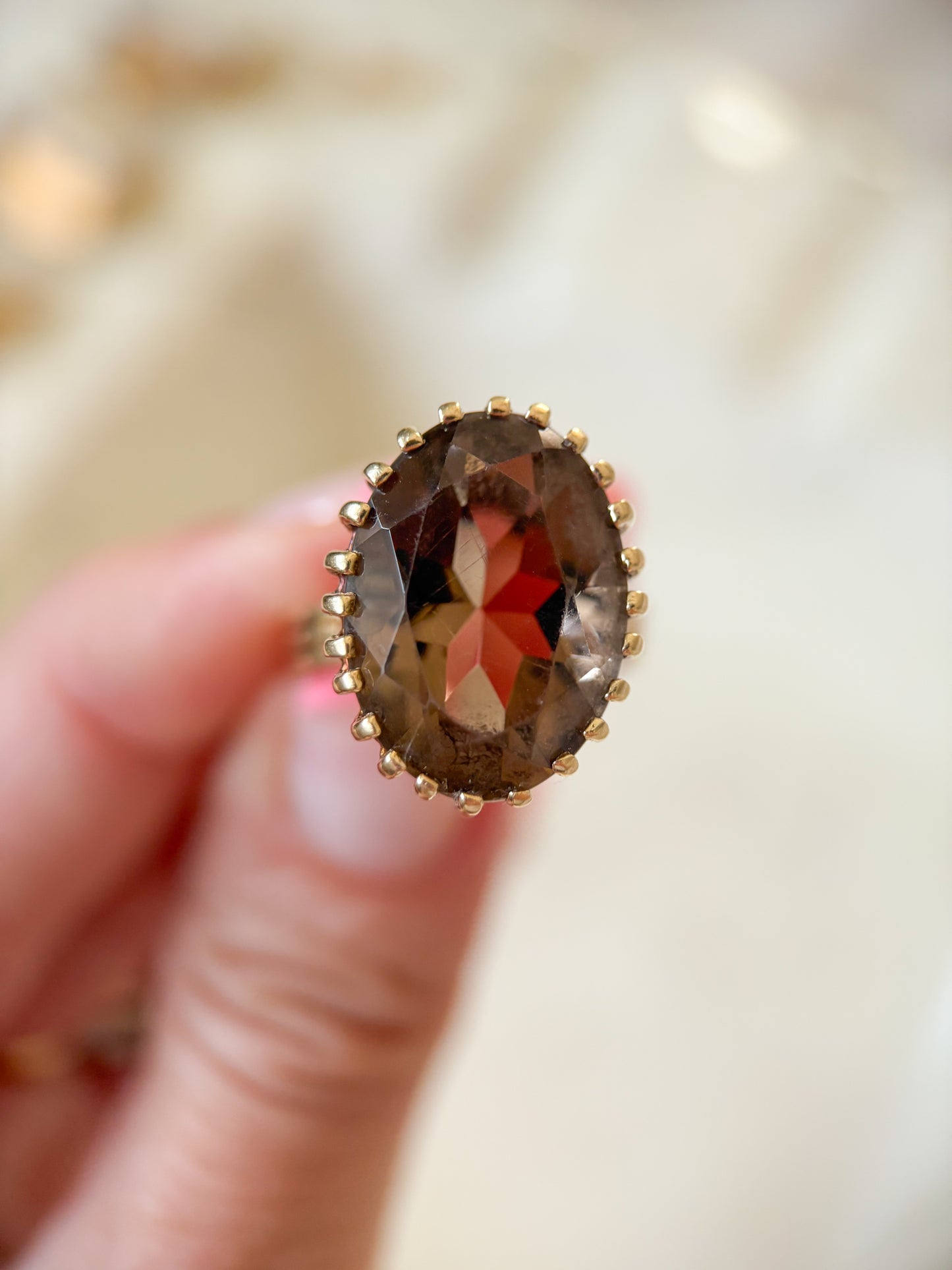Vintage Smokey Topaz 14k Yellow Gold Ring