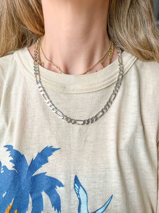 Vintage Figaro Chain Sterling Silver 20 Inch Chain Necklace, circa 1990s