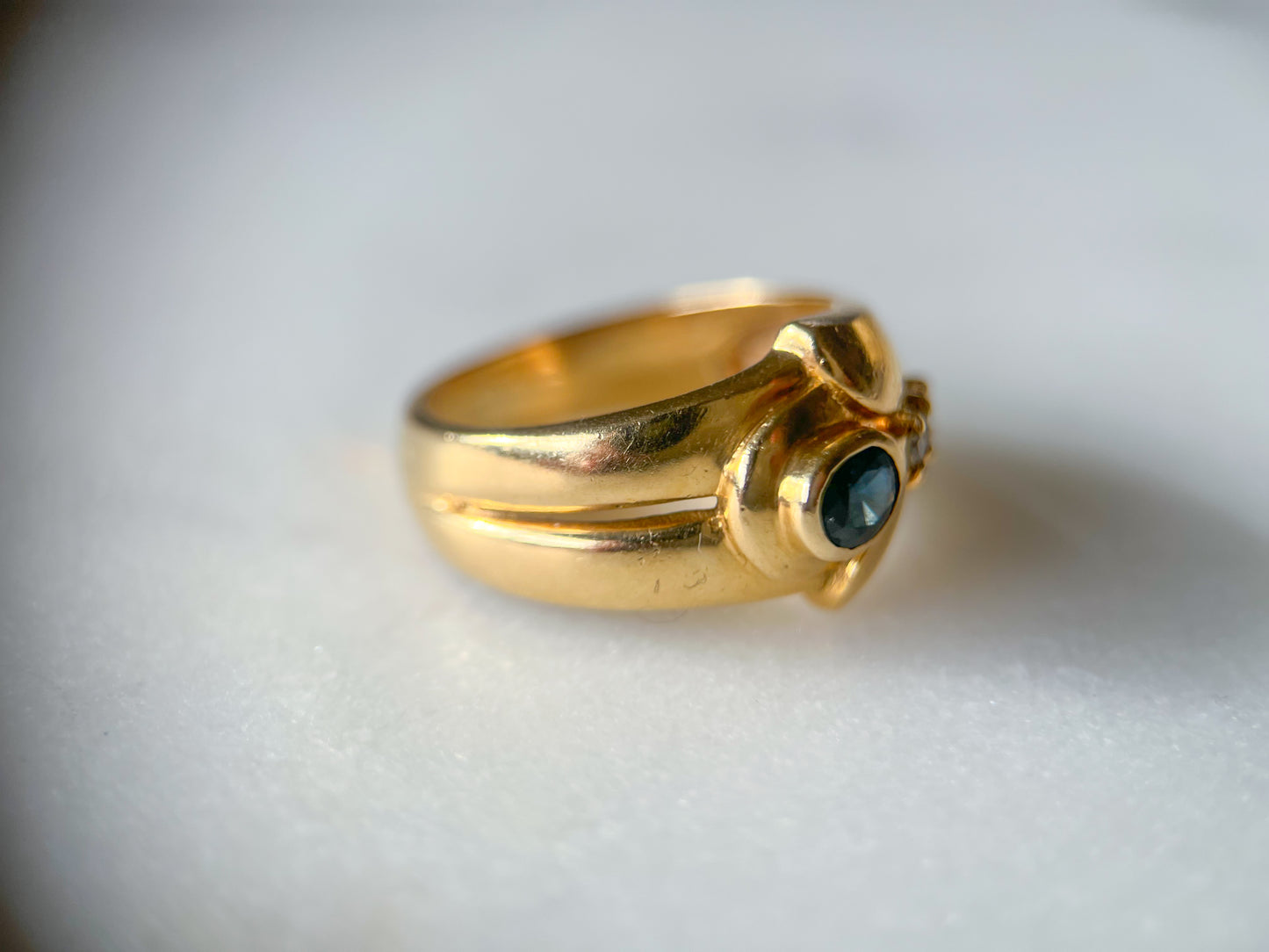 Vintage 14k Yellow Gold Natural Sapphire and Natural Diamond Ring, circa 1990s