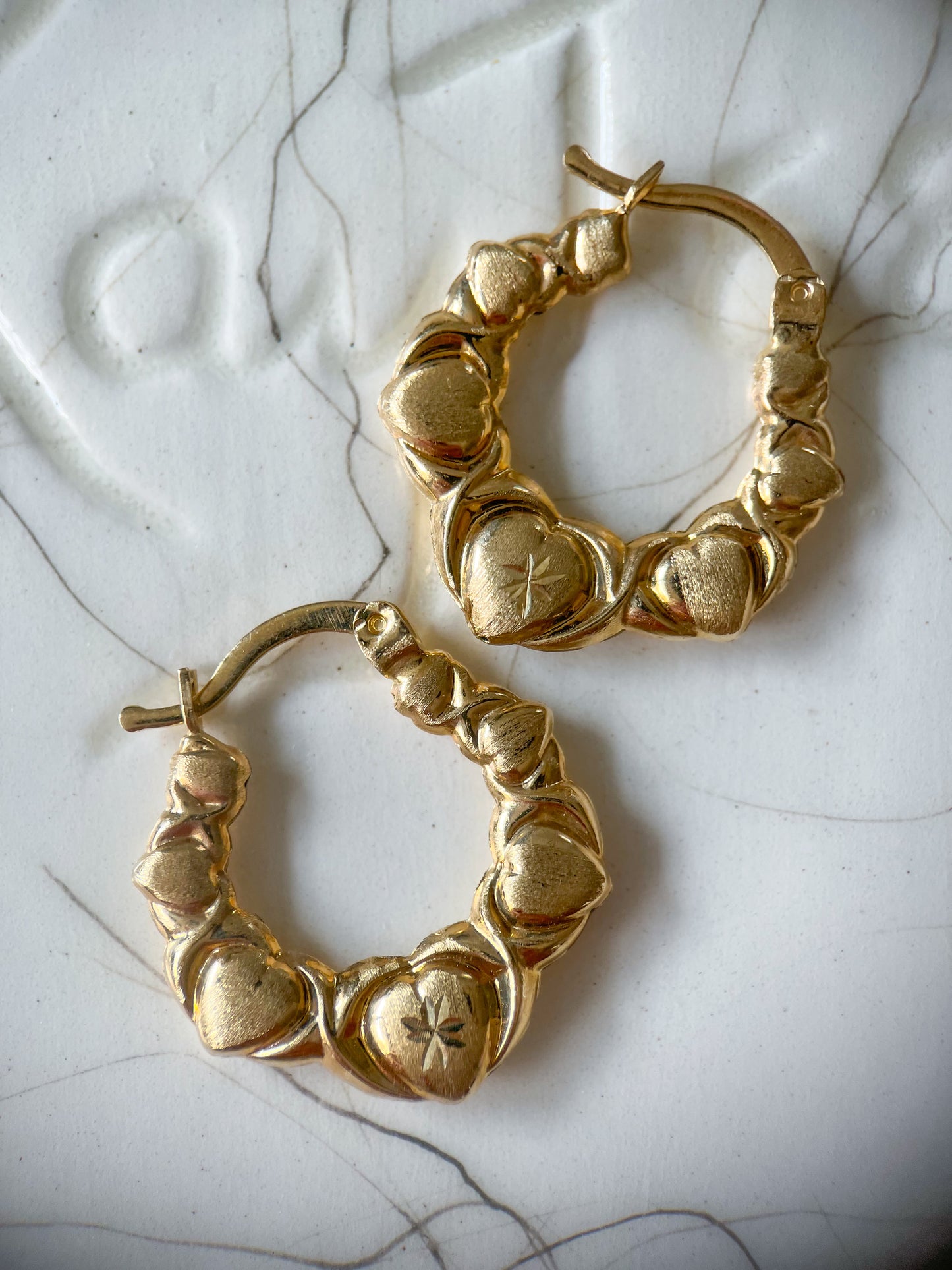 Various Heart 10k Yellow Gold Hoops - 3 Sizes