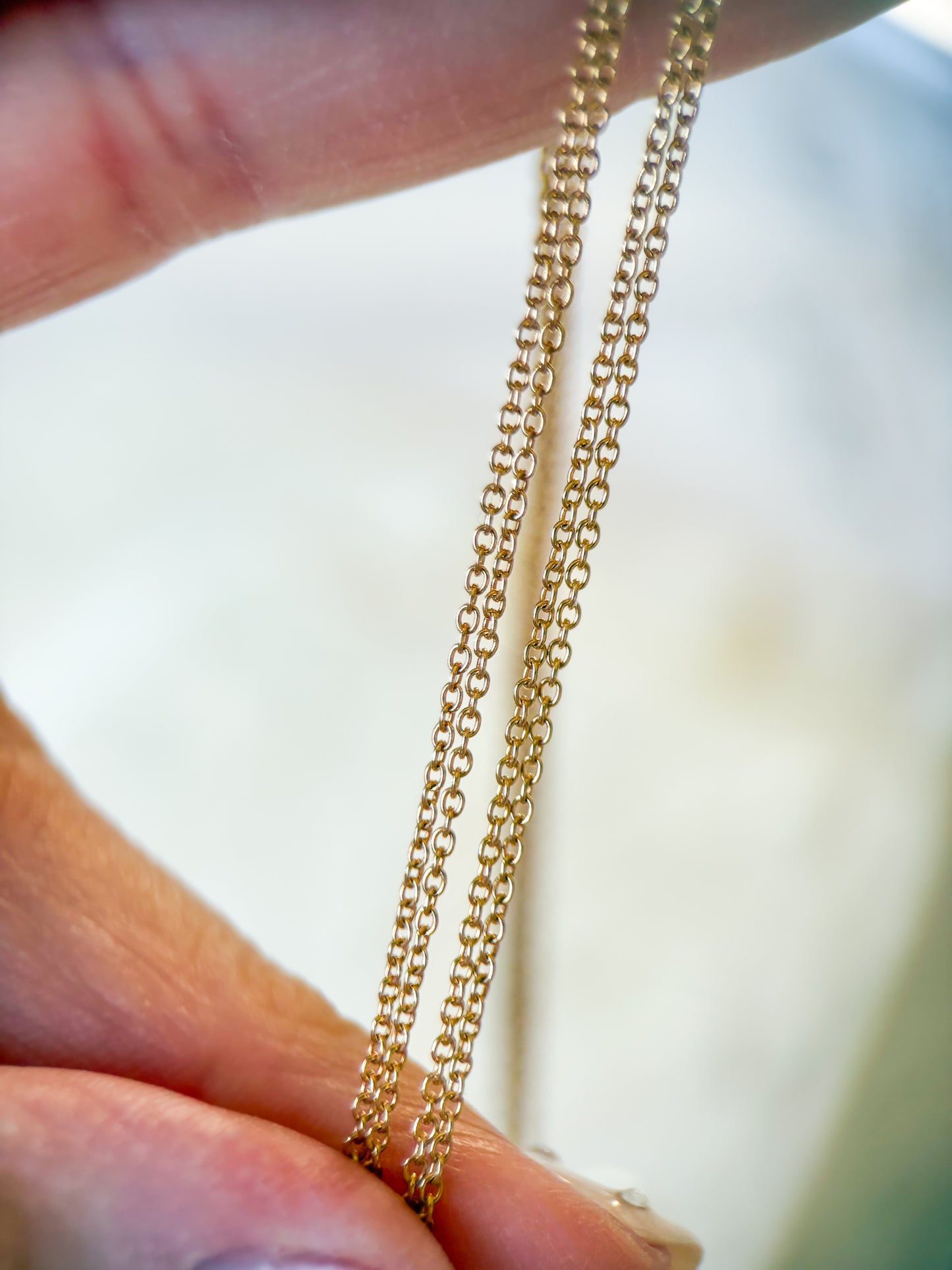 Vintage Natural Diamond Three Stone Drop Pendant with 14k Yellow Gold Attached 17 Inch Chain