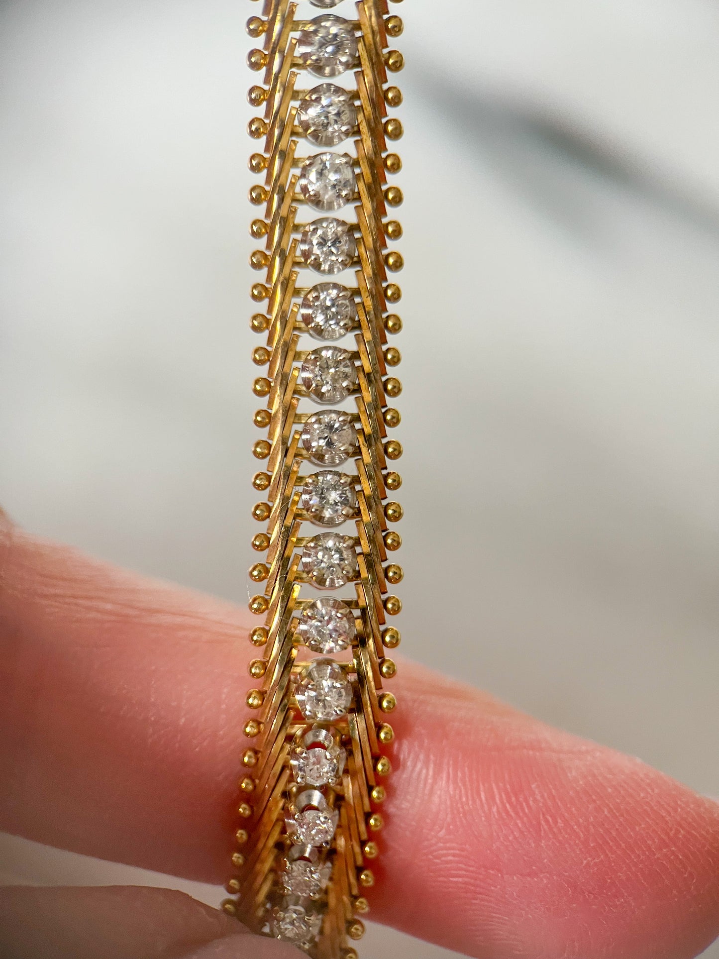 Vintage Natural Diamond 14k Yellow Gold 7.25 Inch Bracelet