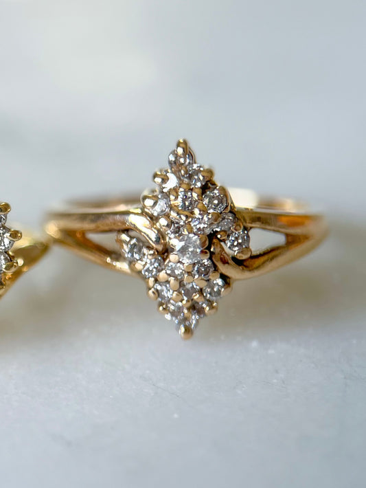 Vintage Natural Diamond 14k Yellow Gold Cluster Ring