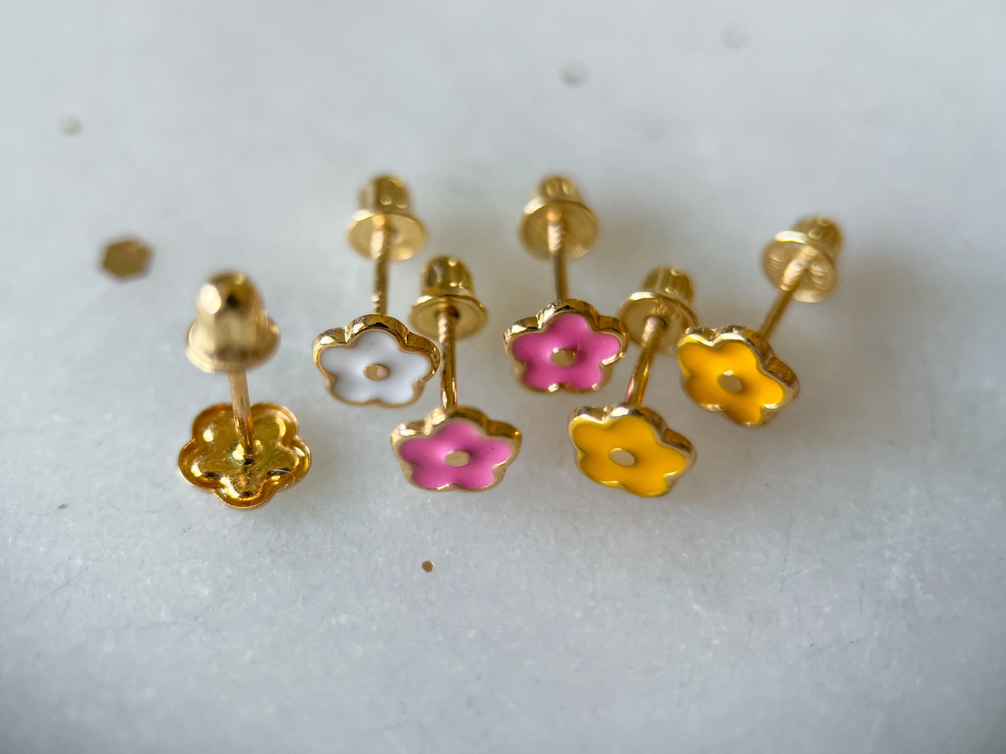 Various Mini 14k Yellow Gold Flower Studs - White, Pink, Yellow