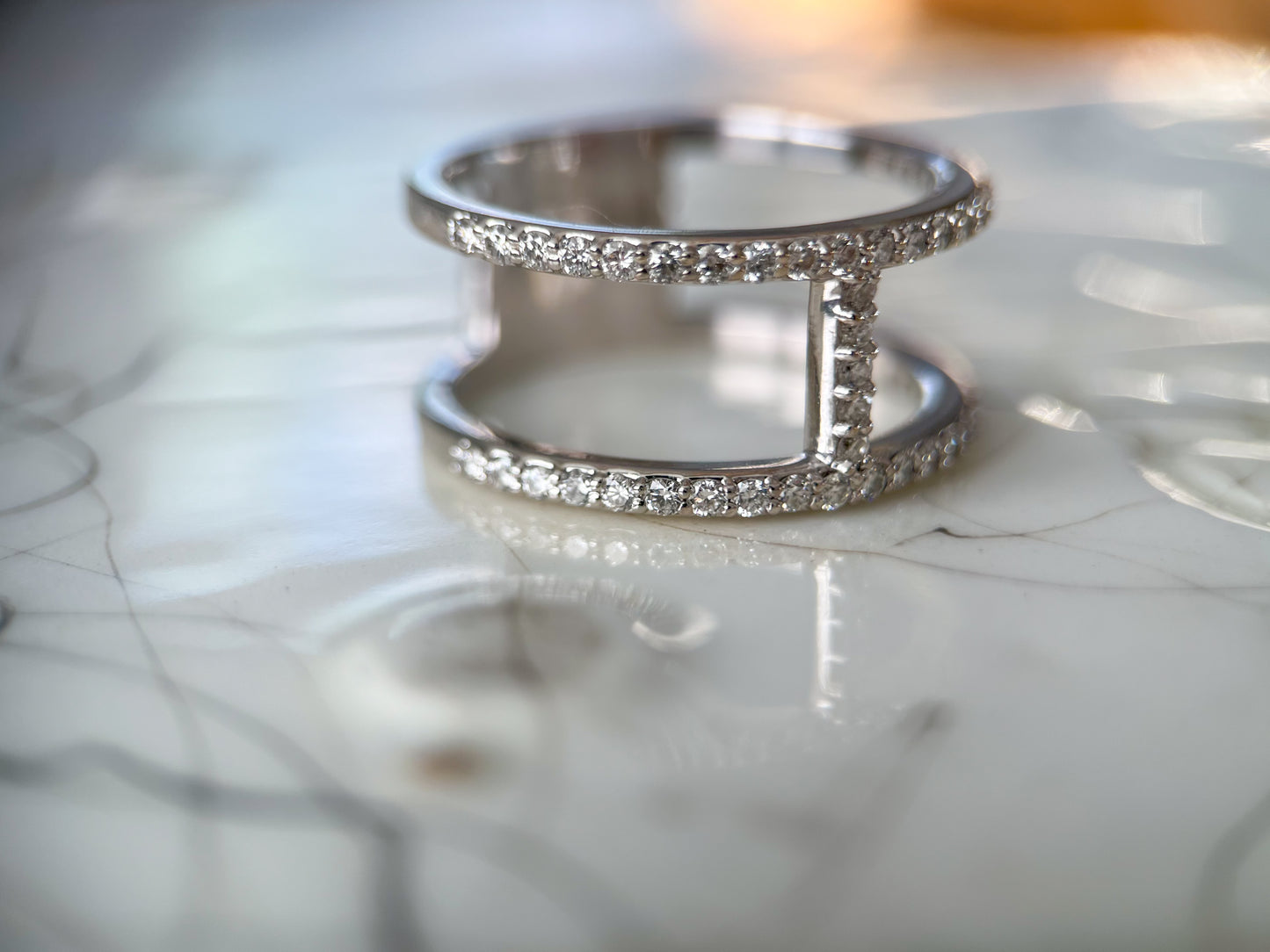 Double Band 14k White Gold Natural Diamond Ring
