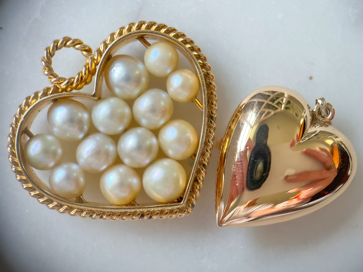 Vintage Large Open Heart with Pearls 14k Yellow Gold Charm
