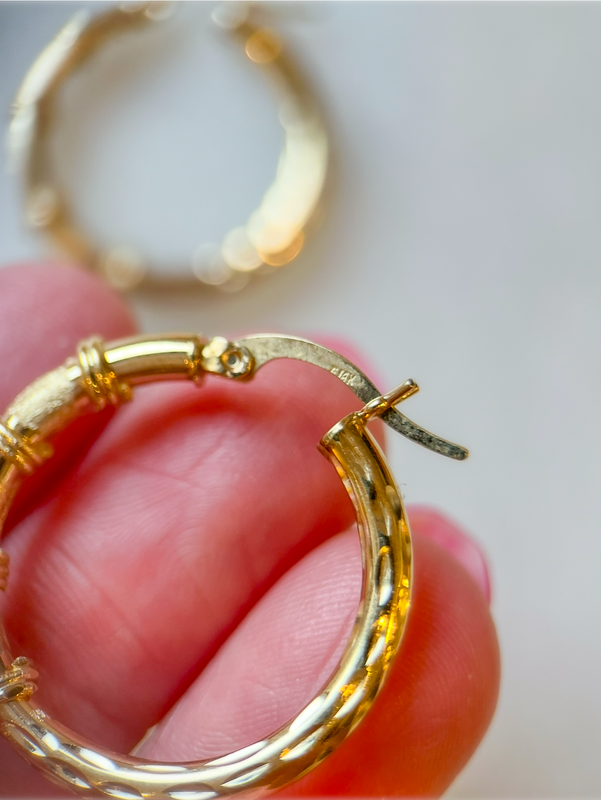 14k Yellow Gold Decorative Tube Hoop Earrings - Two sizes