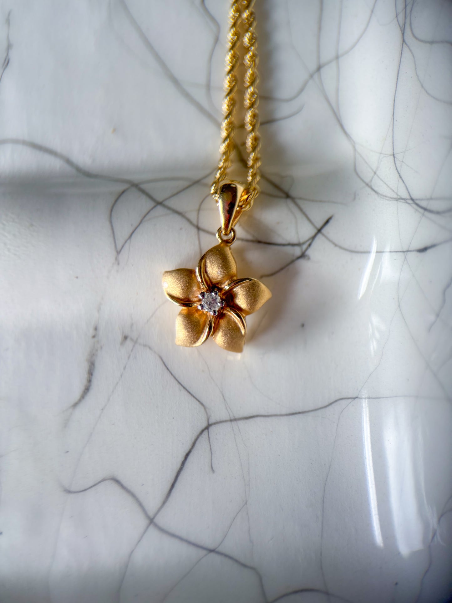 Vintage Flower with Natural Diamond 14k Yellow Gold Charm