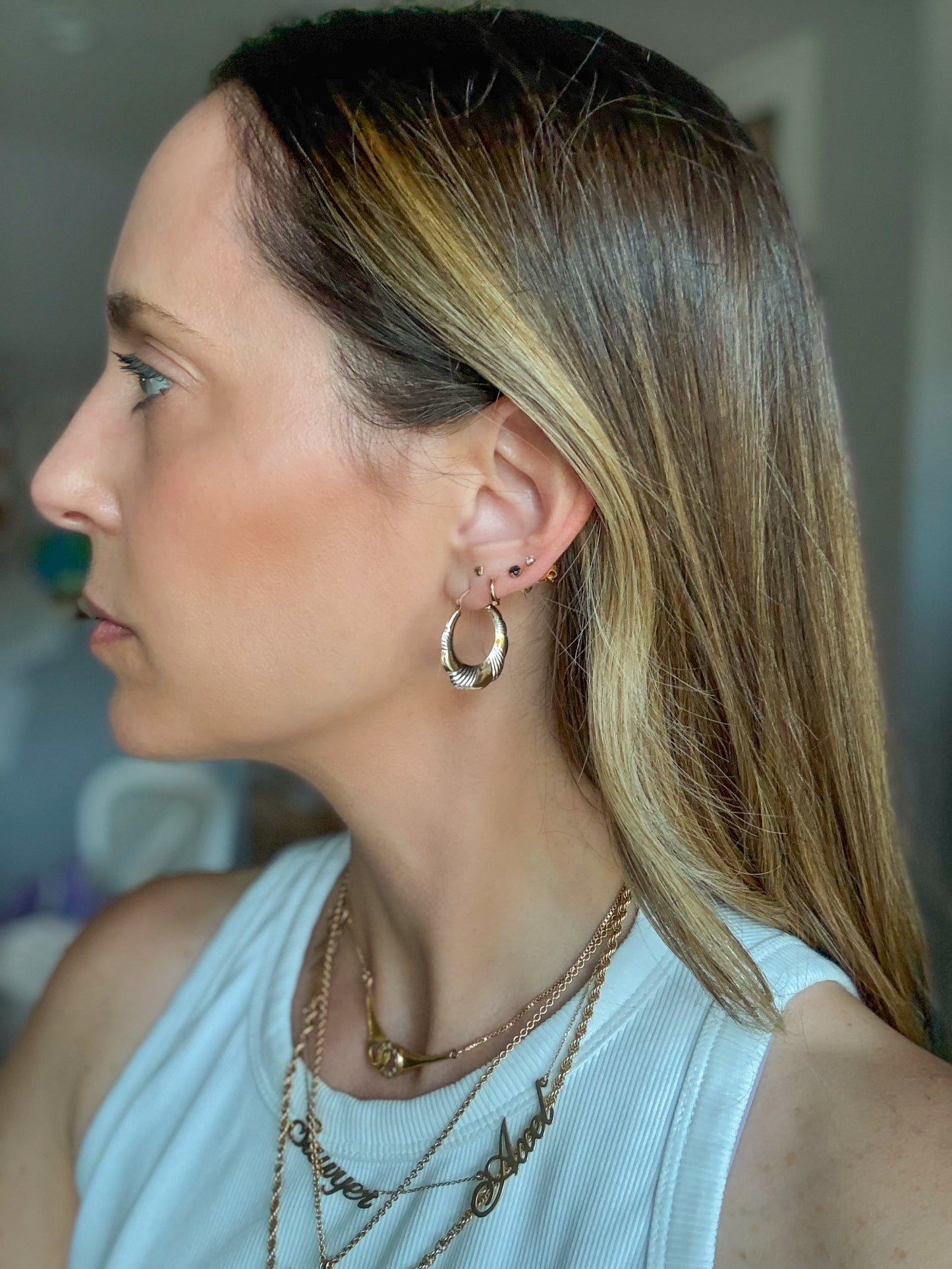 Vintage Two Toned 10k White and Yellow Gold Twist Hoop Earrings