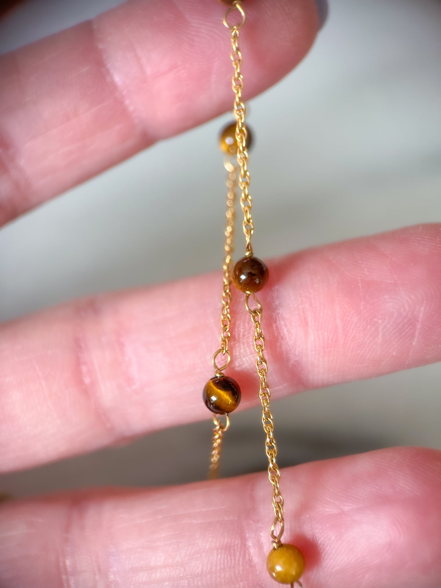 Vintage Tigers Eye Chain 14k Yellow Gold 16 Inch Necklace