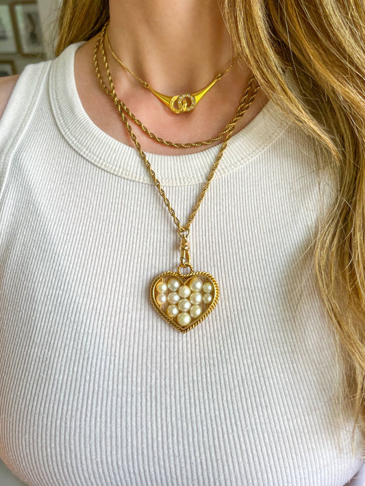 Vintage Large Open Heart with Pearls 14k Yellow Gold Charm