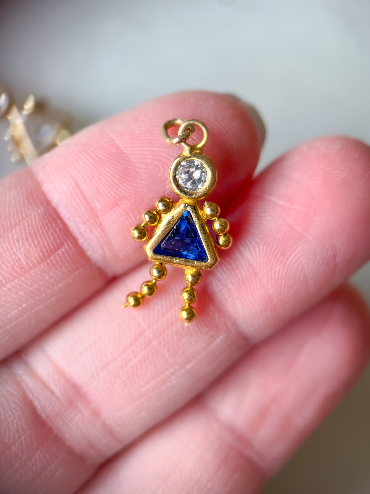Vintage Blue Girl Birthstone 14k Yellow Gold Charm