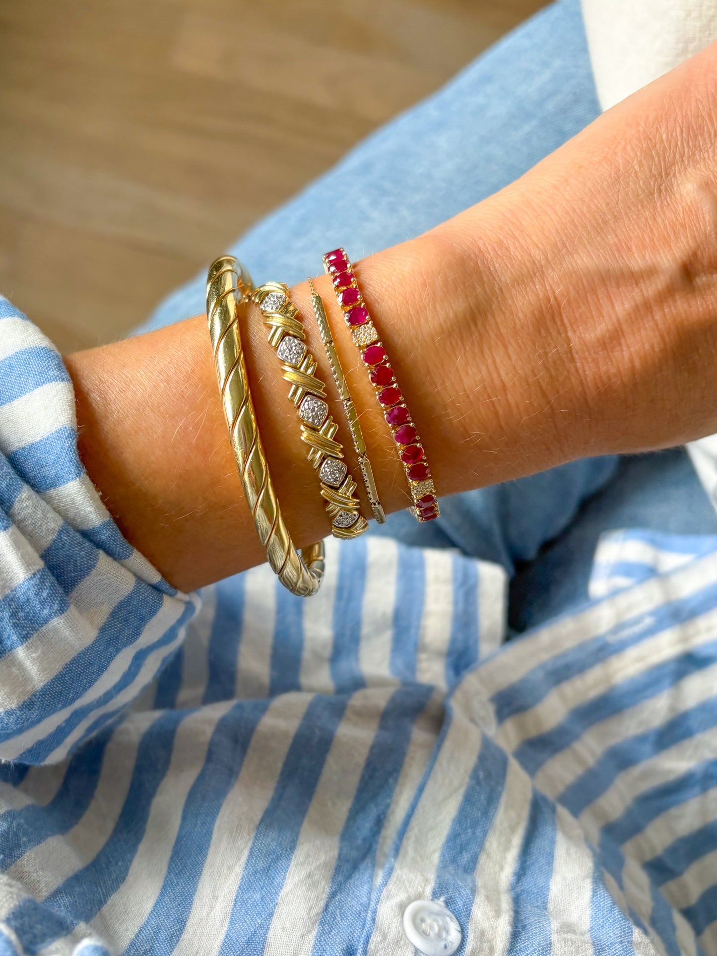 Natural Ruby and Diamond 14k Yellow Gold 6.5 Inch Tennis Bracelet