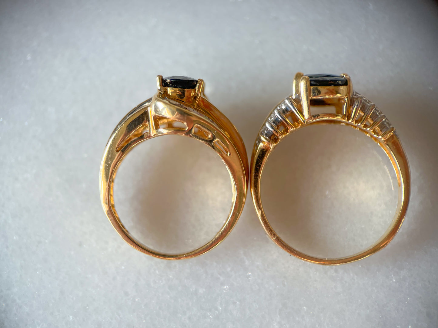 Vintage Natural Sapphire and Natural Diamond 14k Yellow Gold Rings