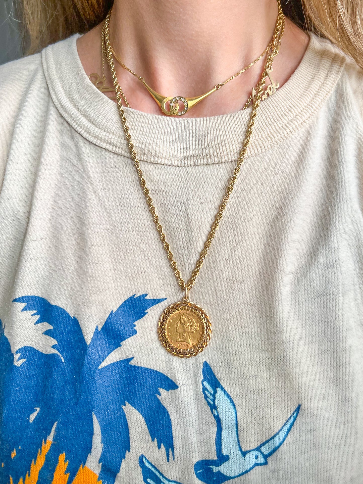 Vintage U.S. Liberty Head 21k Yellow Gold 5 Dollar Coin Pendant