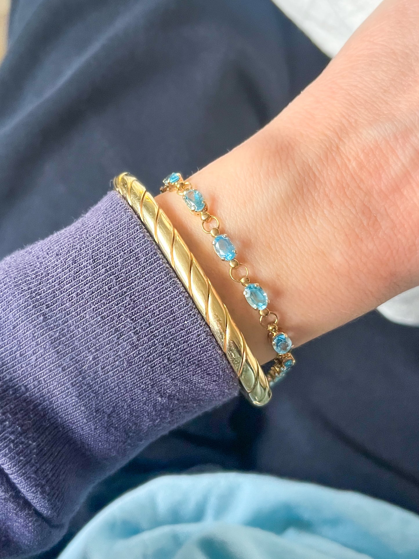 Vintage Aquamarine 10k Yellow Gold 7 Inch Bracelet