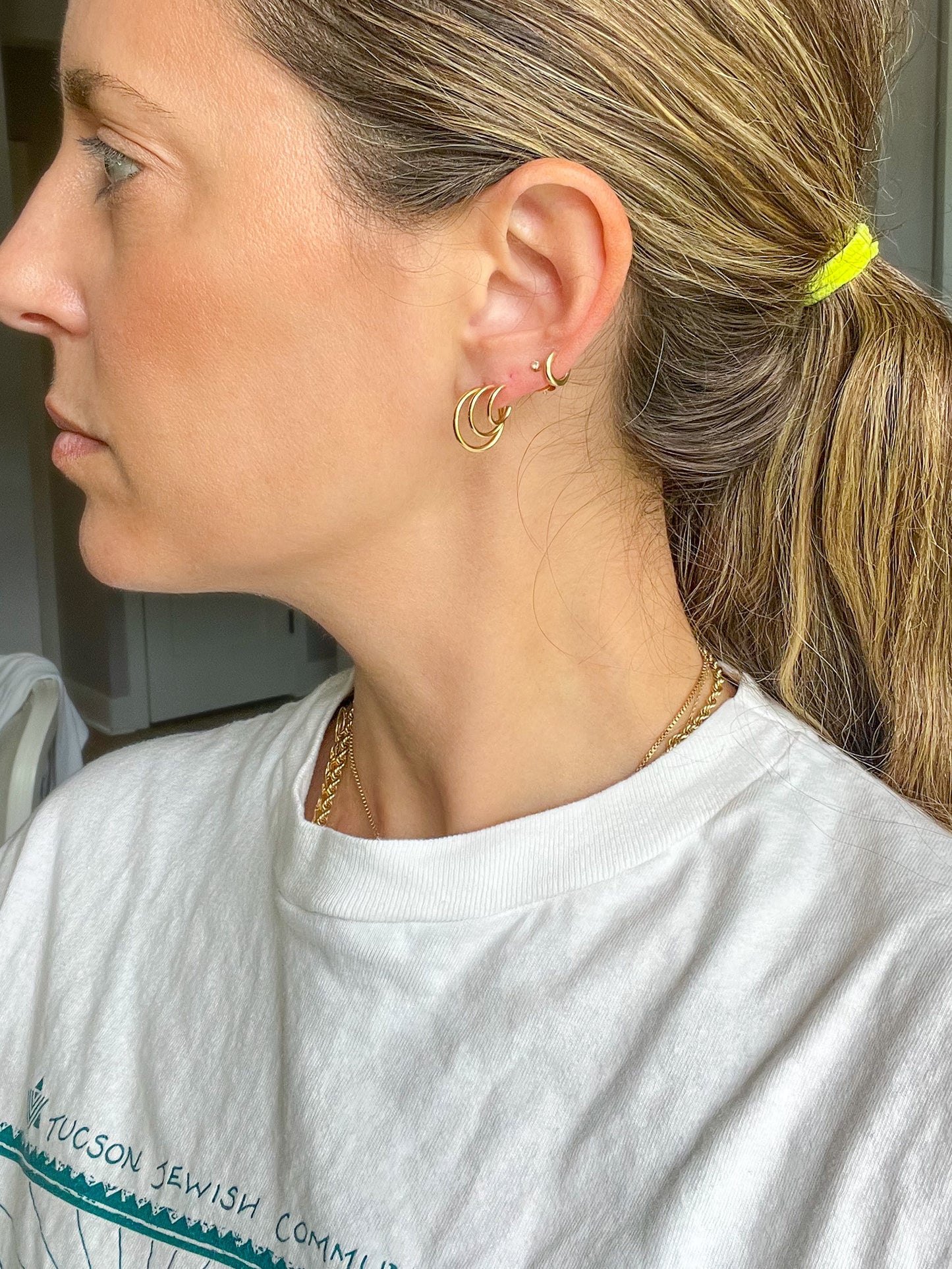 Vintage Triple Hoop 14k Yellow Gold Stud Earrings
