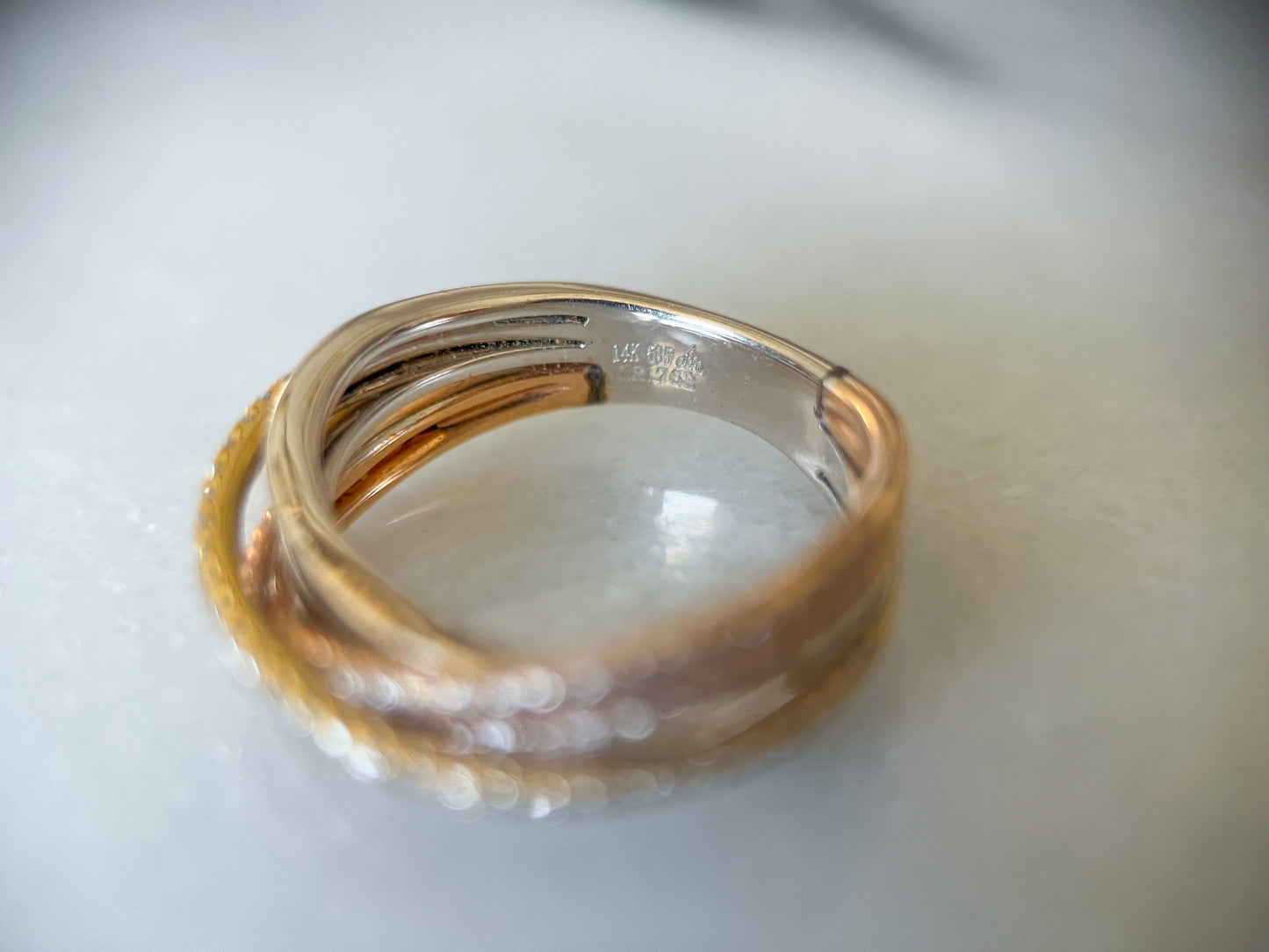 Natural Diamond Tri Colored 14k Yellow and White Gold Band Ring