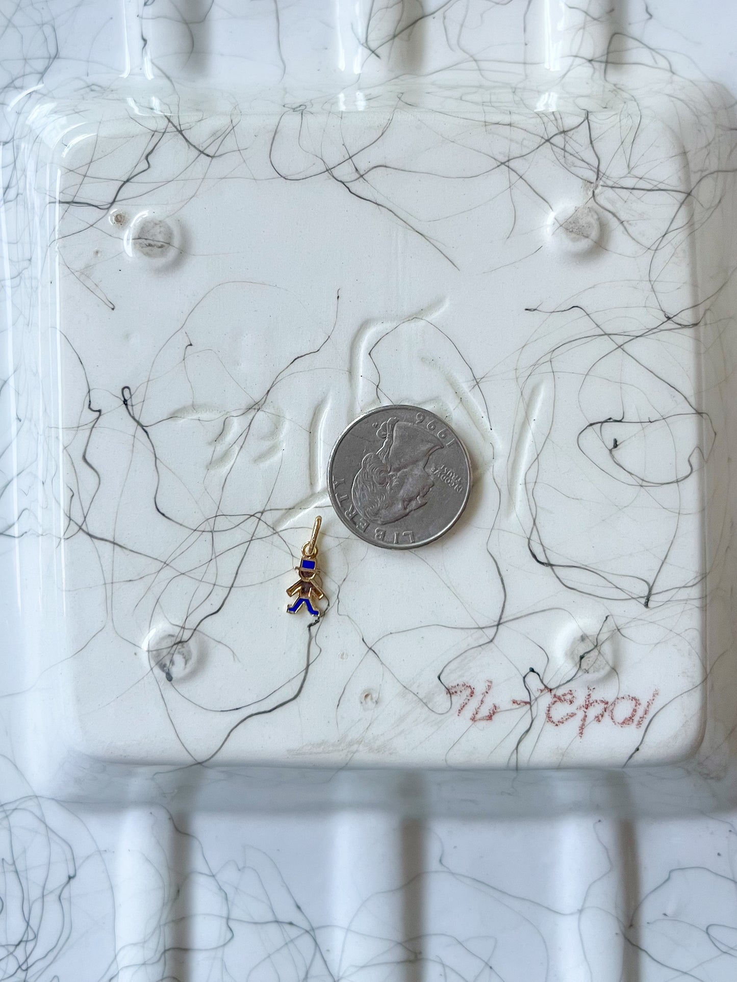 Vintage Mini Little Boy with Hat Enamel and 14k Yellow Gold Charm